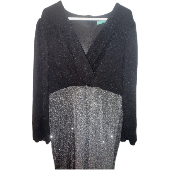 SHEIN Velvet Bodice Glitter Maxi Dress Black Silver - Picture 2 of 7